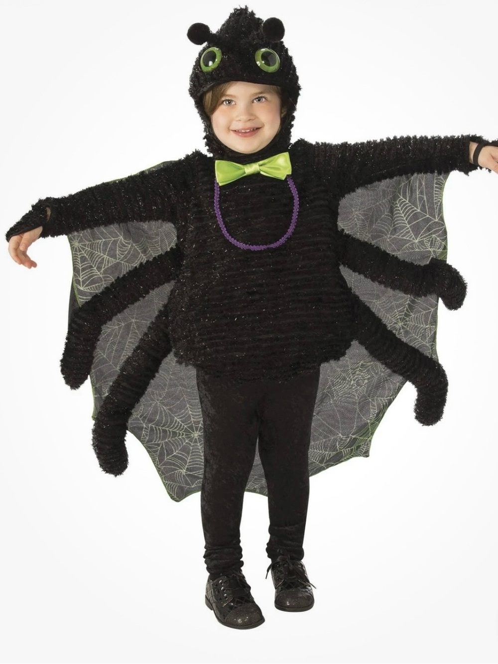 Kids Spider Costume with Green Bow and Purple Cape